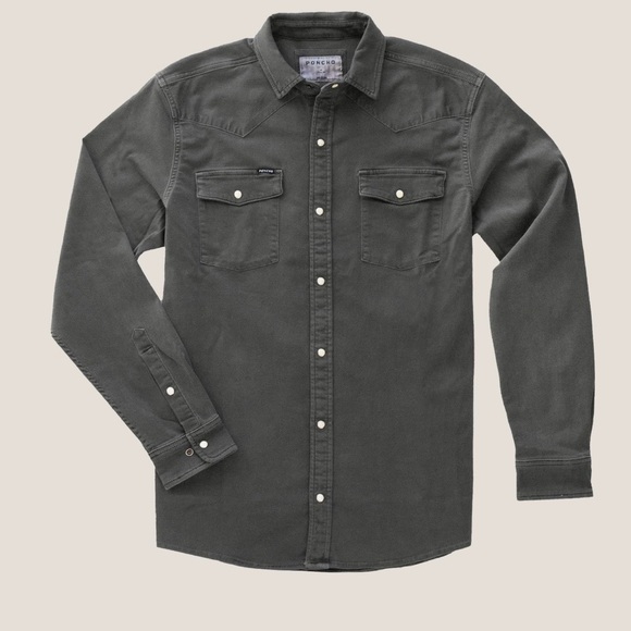 Poncho Men's Black Catulla Snap Button-Up Denim Shirt size XXL - Picture 2 of 11